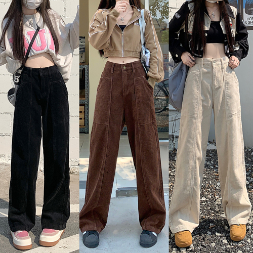 Corduroy tooling wide-leg pants female American retro loose straight high-waisted wide-leg trousers trendy ins
