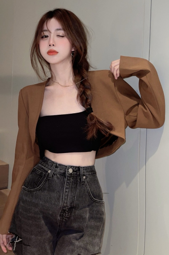 Official picture Retro short top suit jacket spring and autumn new design sense all-match waistcoat long-sleeved cardigan women