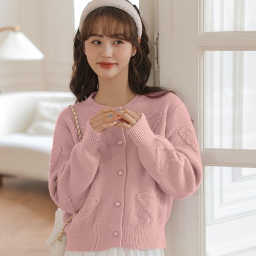 Small fresh and sweet purple sweater jacket female autumn and winter 2023 new gentle wind short student knitted cardigan