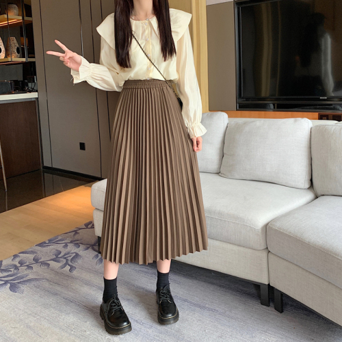  Spring and Autumn High Waist Slimming Covered Hip Drape Slimming Mid-Length A-Line Pleated Skirt