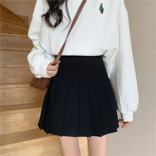 Safety pants + elastic 6CM + zipper new college style high waist slim JK pleated skirt A-line skirt