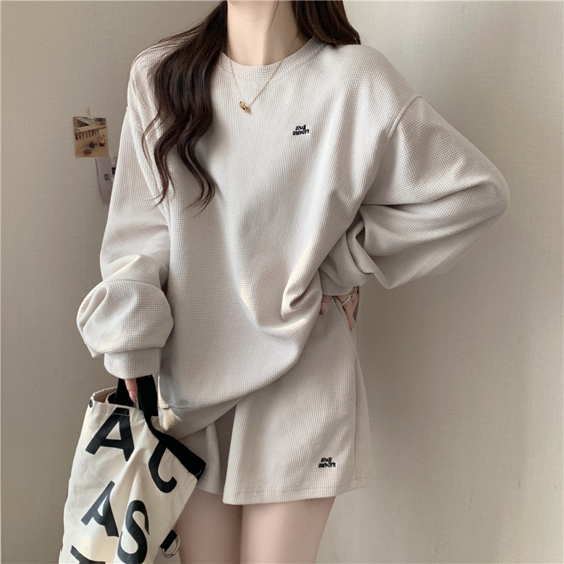 Spring, autumn and winter new waffle sweater trendy brand Korean version loose casual sports fashion suit for women