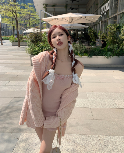 Grapefruit Peach Pink Knit Dress Package Hip Skirt Autumn Heavy Industry Twist Jacket