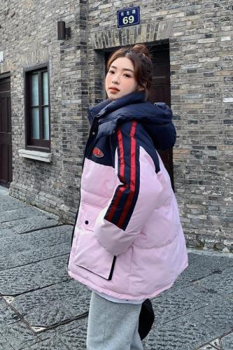 Duck and duck with the same style 2023 autumn and winter new contrast color down padded jacket female loose thickened warm padded jacket
