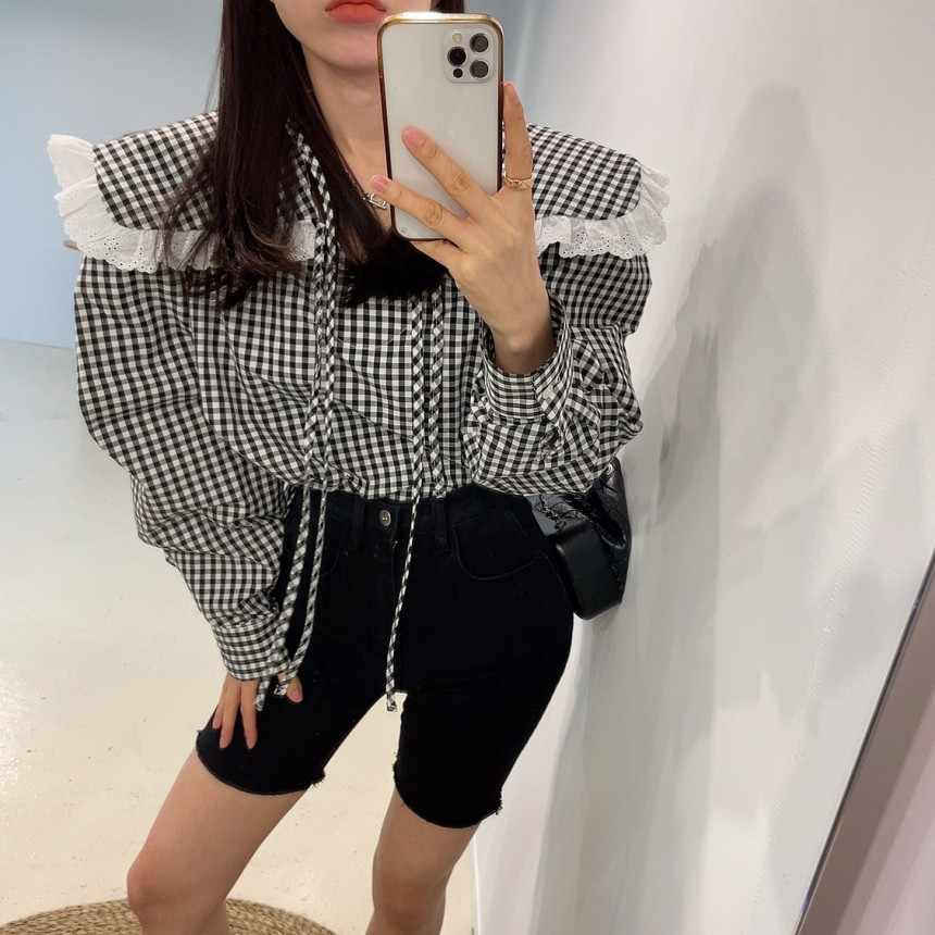 Original age-reducing doll collar shirt women's sweet long-sleeved top