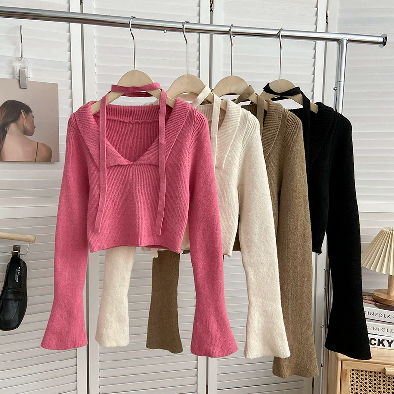 Spice Girls Short Off-the-shoulder Knitwear Women's Autumn and Winter Pure Desire Slim Tight Sweater Niche Chic Tops