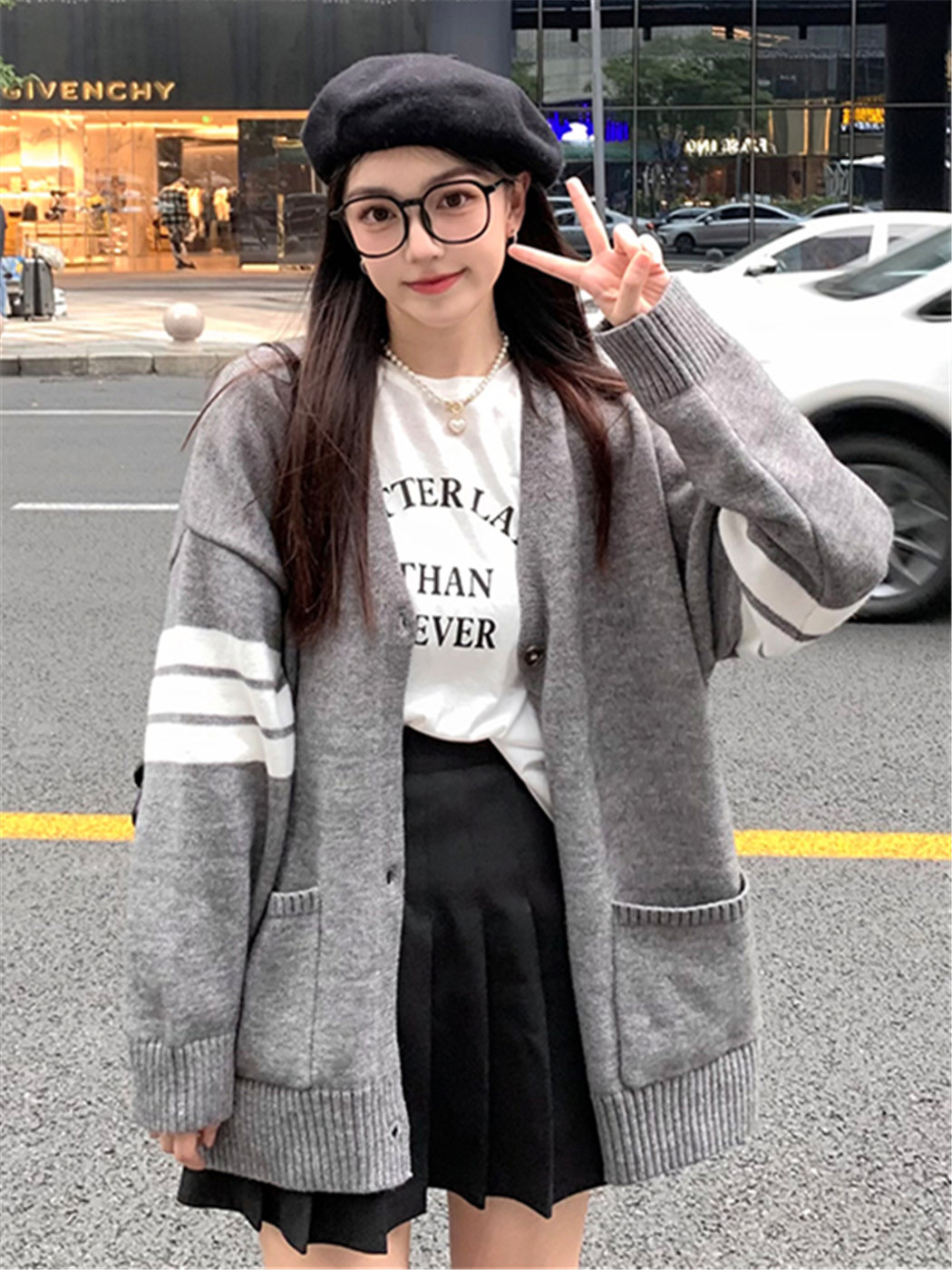 Korean style lazy college style loose 2023 autumn and winter gentle wind soft waxy knitted sweater cardigan jacket for women