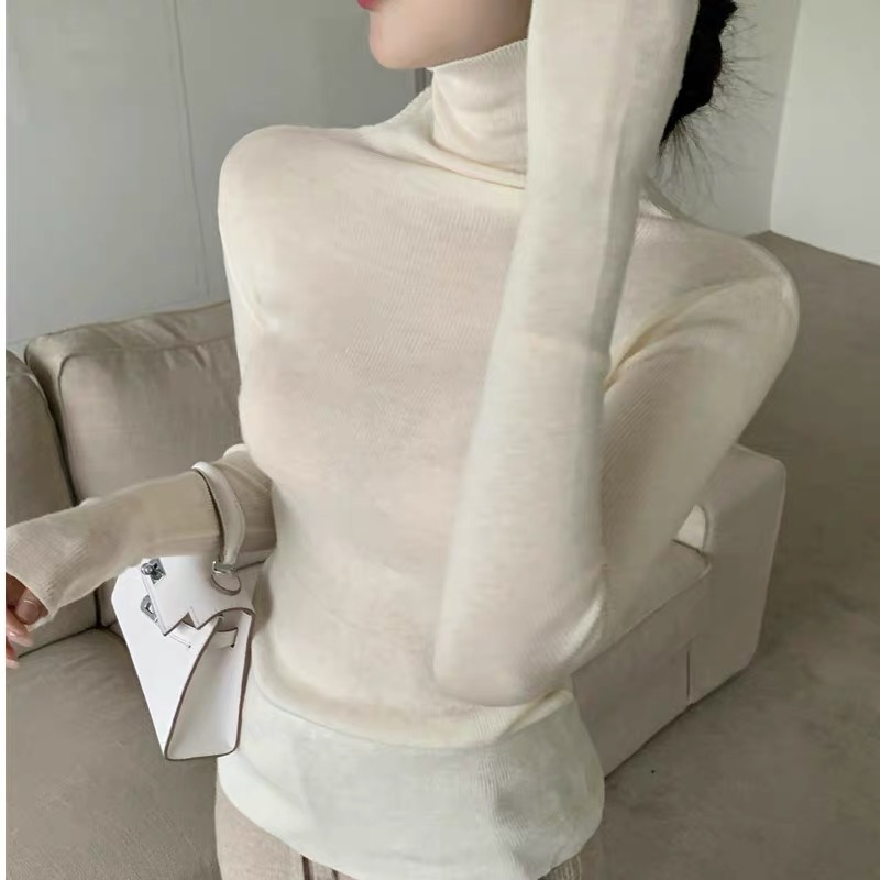 Creamy white knitted pile collar non-cashmere sweater with suit bottoming shirt autumn winter coat with long-sleeved sweater women