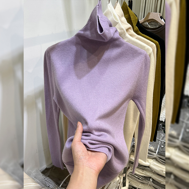 High-necked bottoming shirt women's autumn and winter 2023 new early spring fit pile pile collar sweater knitted top inner wear