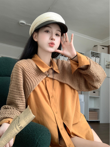 韩系欧尼~早秋设计感叠穿两件套衬衫+长袖罩衫