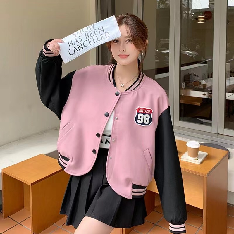 Small people hit color baseball uniform jacket female early spring 2023 new design sense niche retro student jacket top
