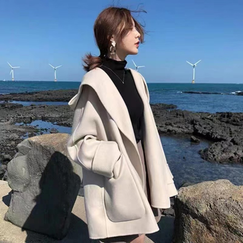 Double-sided woolen coat autumn and winter all-match small fragrance short French cloak woolen coat female students short section