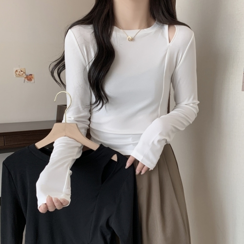 Ammonia German velvet autumn Korean style brushed design niche hollow bottoming shirt women's long sleeves