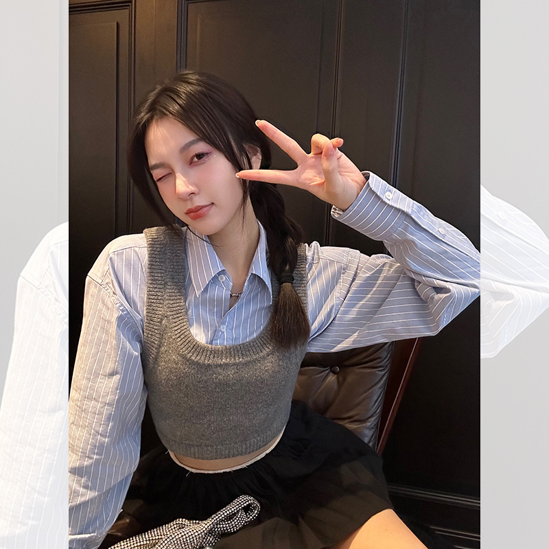 Sweet and Spicy Short Shirt Autumn 2023 New Women's Fit Slim Shirt White Long Sleeve Gentle French Top