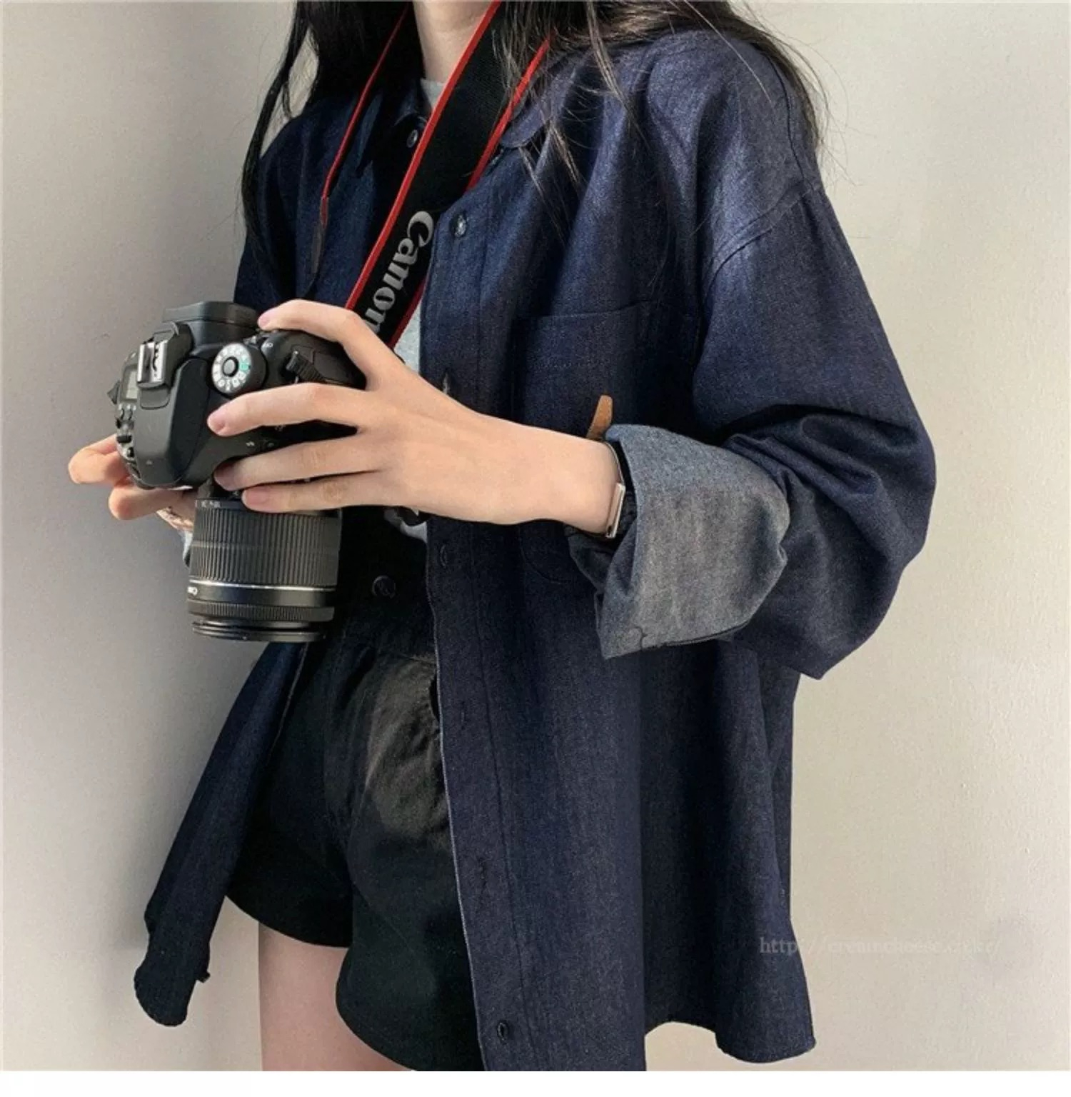 Retro lapel shirt for women, versatile 2023 new autumn and winter Korean style loose mid-length cardigan top