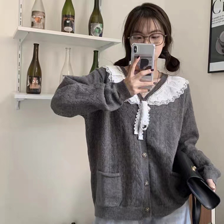 Cool girl salt style lazy style sweater for women thickened autumn and winter French retro design niche sweater top trend