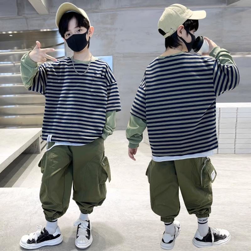 Boys Autumn Clothes Set 2023 New Internet Celebrity Clothes Medium and Large Children's Clothing Spring and Autumn Boys Handsome Korean Style Trendy Cool