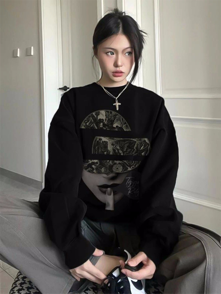 Women's autumn thin sweatshirt, large size, back collar, shoulder line M-XXXL