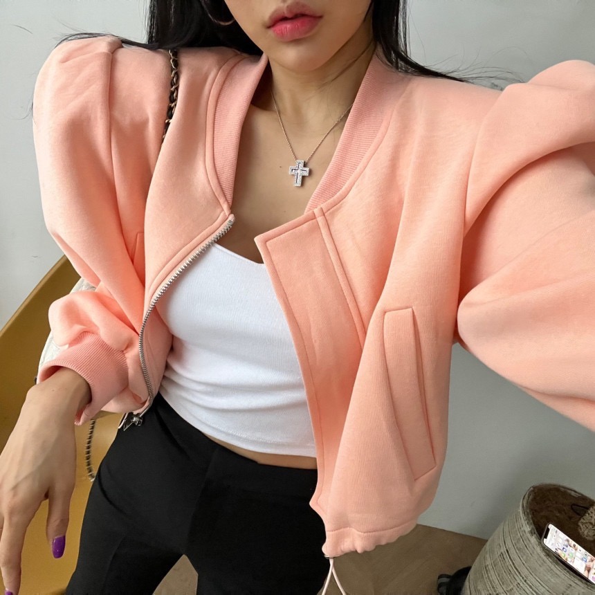 Korean autumn and winter new puff sleeve fleece sweater jacket