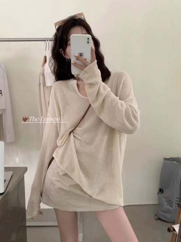 Korean version hollow sunscreen knitted sweater women's thin section blouse  summer new top loose lazy style