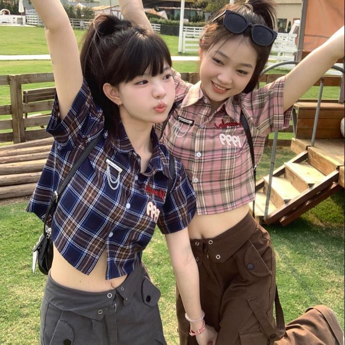 American college style short-sleeved shirt women's summer 2023 sweet and spicy style JK pure desire short self-cultivation shirt women's tide