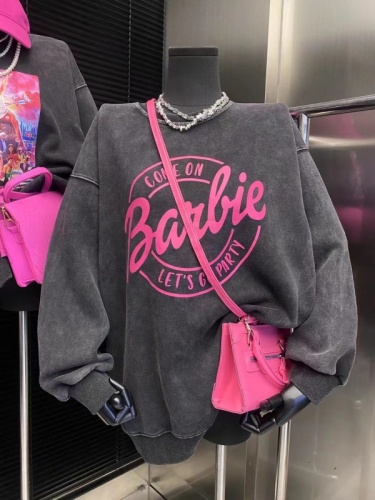 Original version of Japanese, Korean, European and American street style Sa sister cool 2023 new autumn round neck sweater Barbie series pink princess