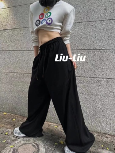 Liu-Liu2023 early autumn new Korean version of high waist drawstring loose slim casual sports mopping wide leg pants women