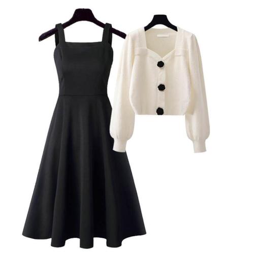 Plus-size women's small fragrant wind suit skirt women 2023 early autumn new temperament thin sweater dress two-piece set