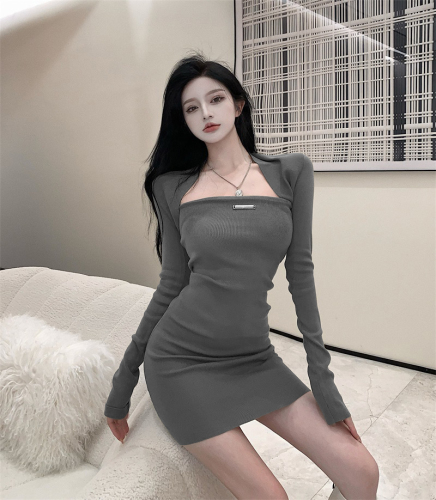 Hot girl style simple German velvet two-piece super slim dress slim and white casual temperament 2023 autumn new style