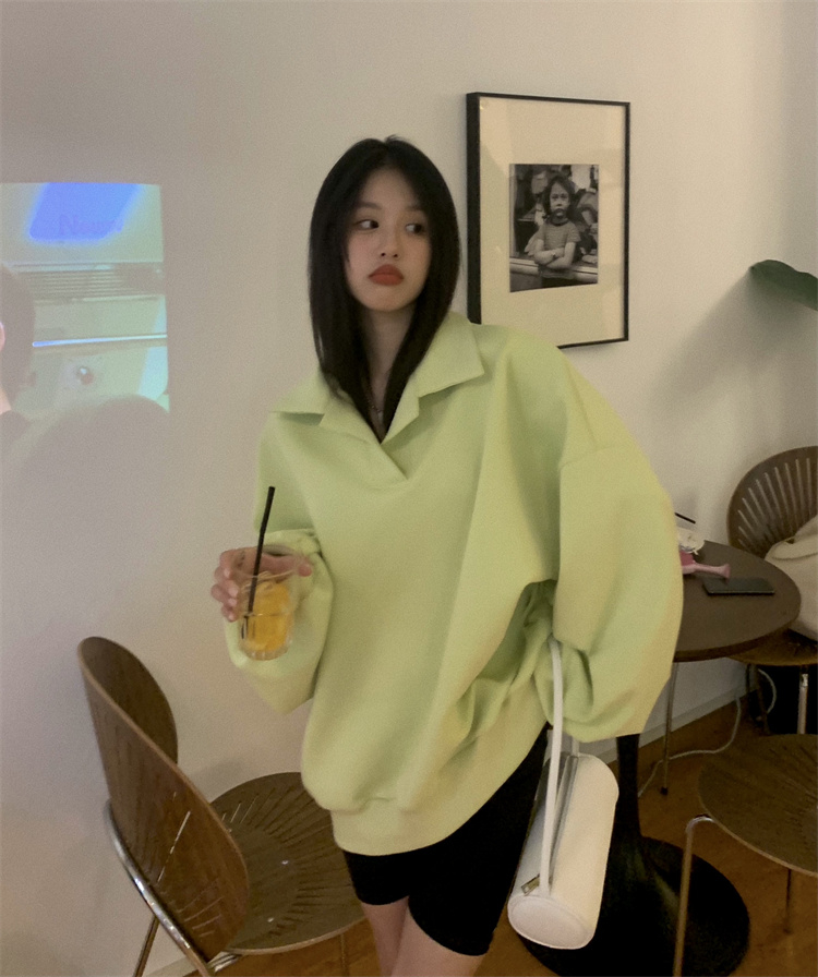 Large size fat MM sweater women's early autumn new Korean style lazy wind oversize loose long-sleeved polo collar top