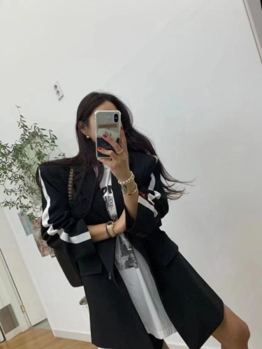 Korean Dongdaemun Slim Lapel Casual Two Button Long Sleeve Color Matching Suit Jacket