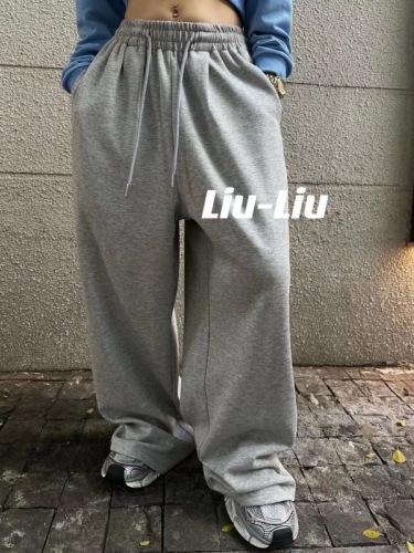 Liu-Liu2023 early autumn new Korean version of high waist drawstring loose slim casual sports mopping wide leg pants women
