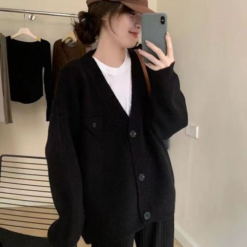 New autumn and winter retro lazy style sweater cardigan jacket women's fashionable versatile loose knitted sweater top for outer wear