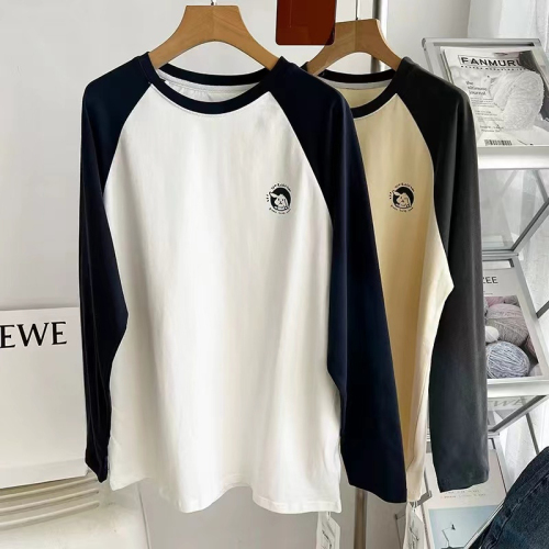 Official picture of pure cotton extra large size 300 pounds raglan long-sleeved T-shirt for women spring and autumn loose slimming top