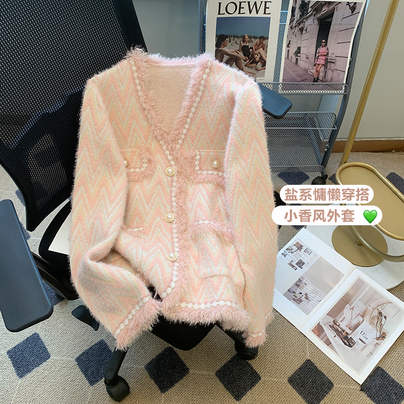 French high-end, foreign style, soft and waxy knitted cardigan for women, spring and autumn, lazy style, chic and beautiful coat top
