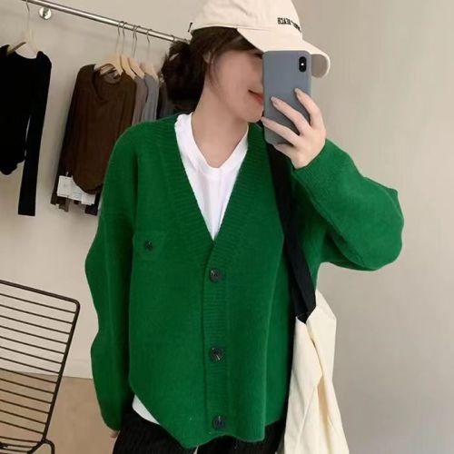 New autumn and winter retro lazy style sweater cardigan jacket women's fashionable versatile loose knitted sweater top for outer wear