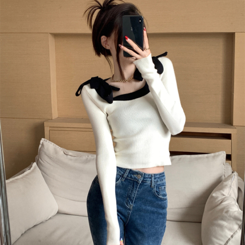 This year's trendy chic and beautiful tops for women with niche bow long sleeves ins