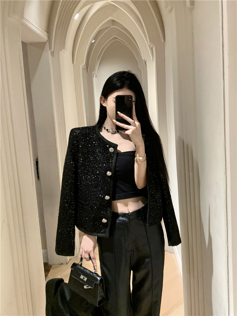 ~2023 new autumn style French style lady bright gold small fragrance style single-breasted short jacket