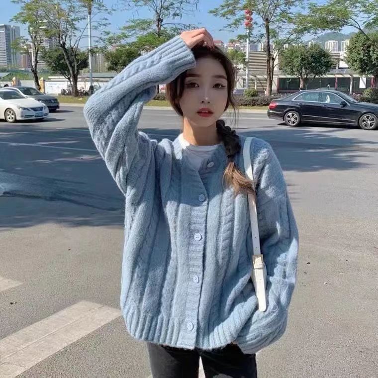 2023 new autumn Korean style twist sweater women's cardigan loose retro gentle lazy style knitted jacket