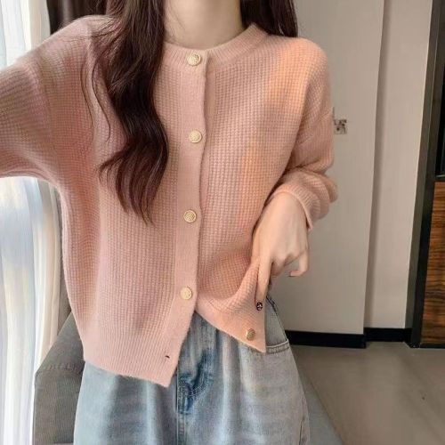Gentle wind soft glutinous knitted cardigan women's autumn and winter new small fragrant wind round neck high-quality sweater coat