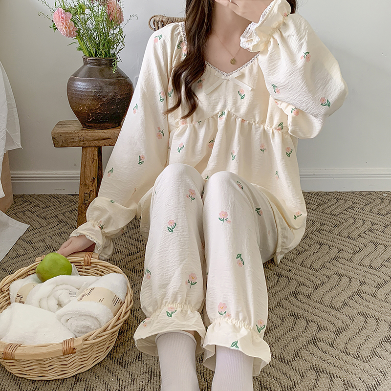 Aishang internet celebrity's same style 2023 autumn new pajamas Korean style fresh Fengyunduo cotton home wear set
