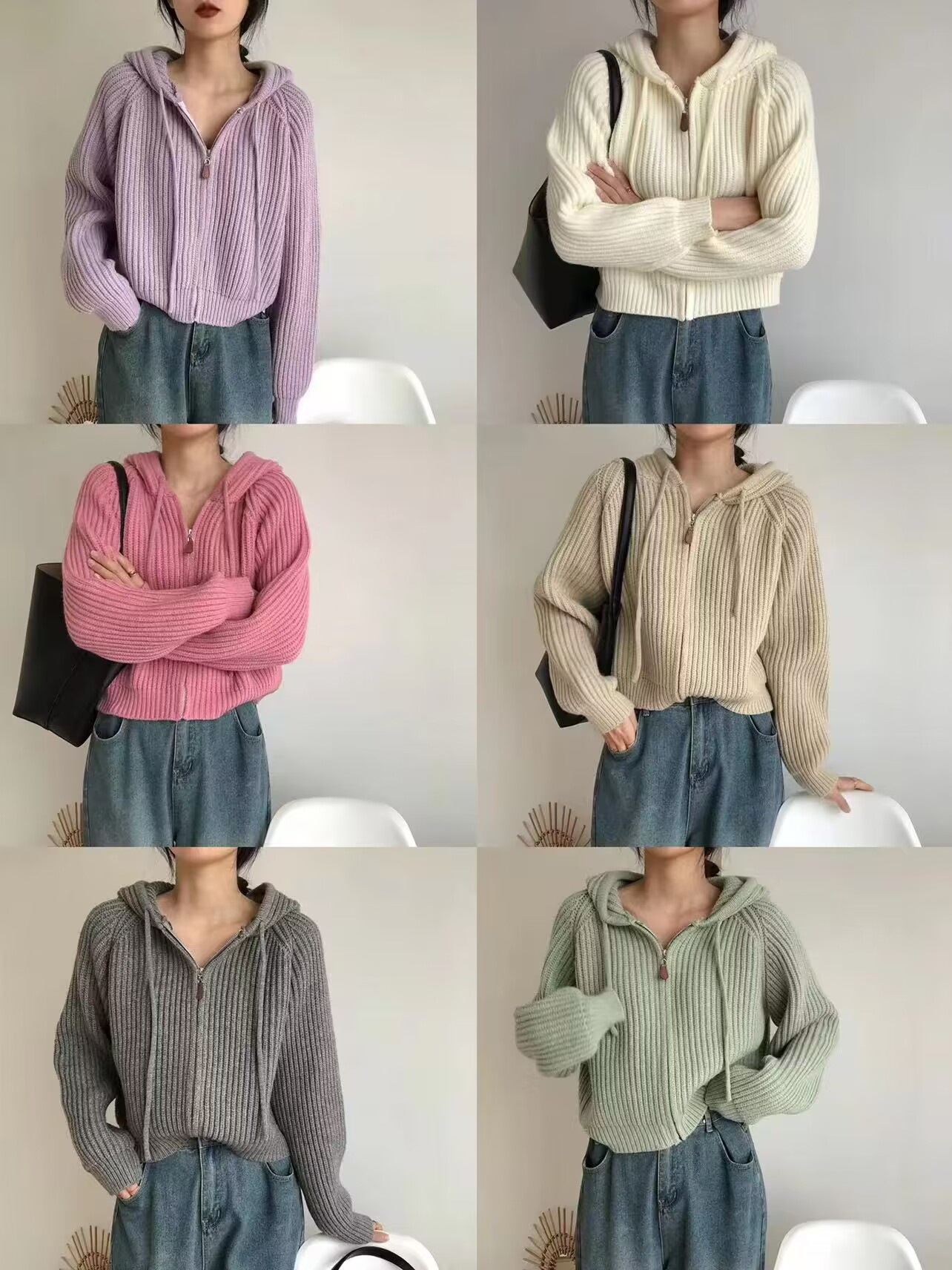 Hooded short knitted cardigan top autumn clothing for women 2023 new Korean sweater jacket for women loose and lazy style