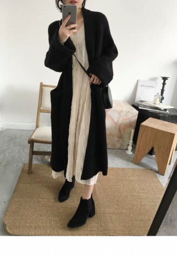 Wool coat women's Korean style autumn and winter new loose knitted cardigan mid-length thickened over-the-knee cashmere coat