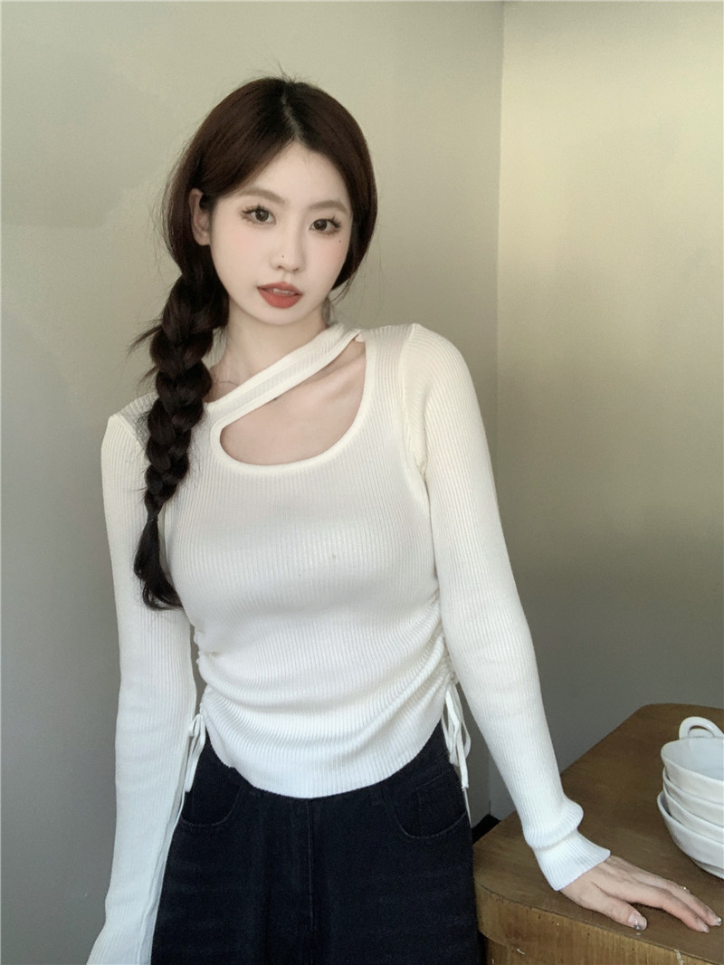 ~Korean style design sense drawstring sweater outerwear autumn and winter all-match long-sleeved sweater top women