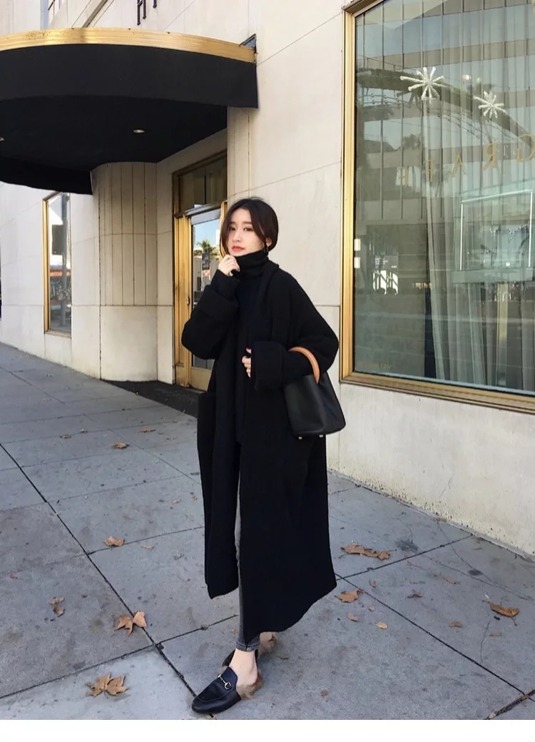 Wool coat women's Korean style autumn and winter new loose knitted cardigan mid-length thickened over-the-knee cashmere coat