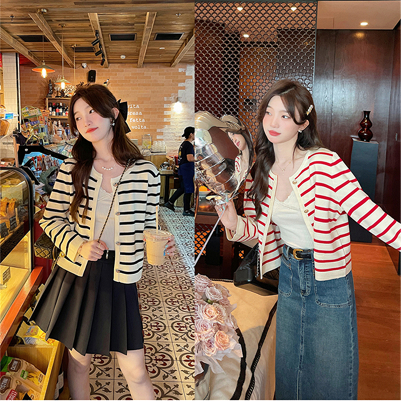 TAKIYAS SHOP versatile striped knitted cardigan jacket