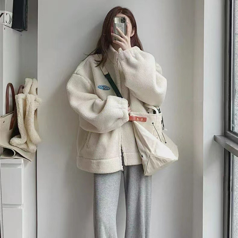 Autumn and winter women's cotton coat baseball jacket 2023 new high-end imitation lamb wool coat ins trend
