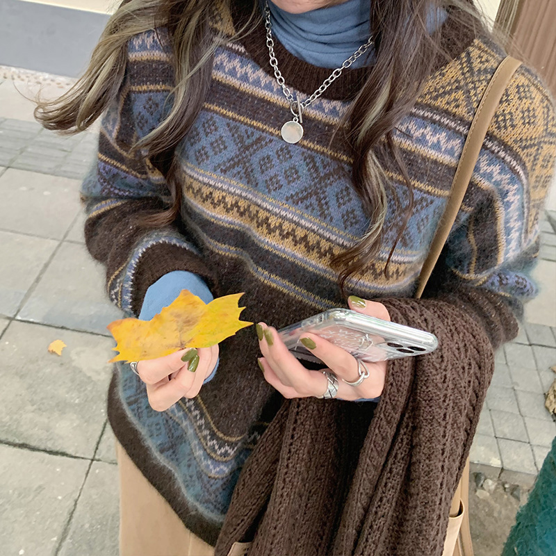 新款浣熊絨法式復古日系港風重工炸街毛衣女秋冬季寬鬆套頭