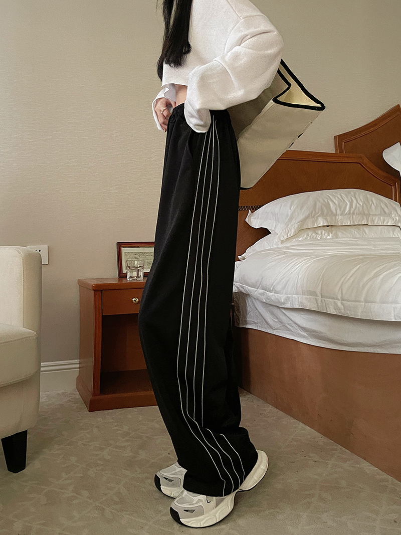 Striped wide-leg pants women's trousers high street straight sports pants