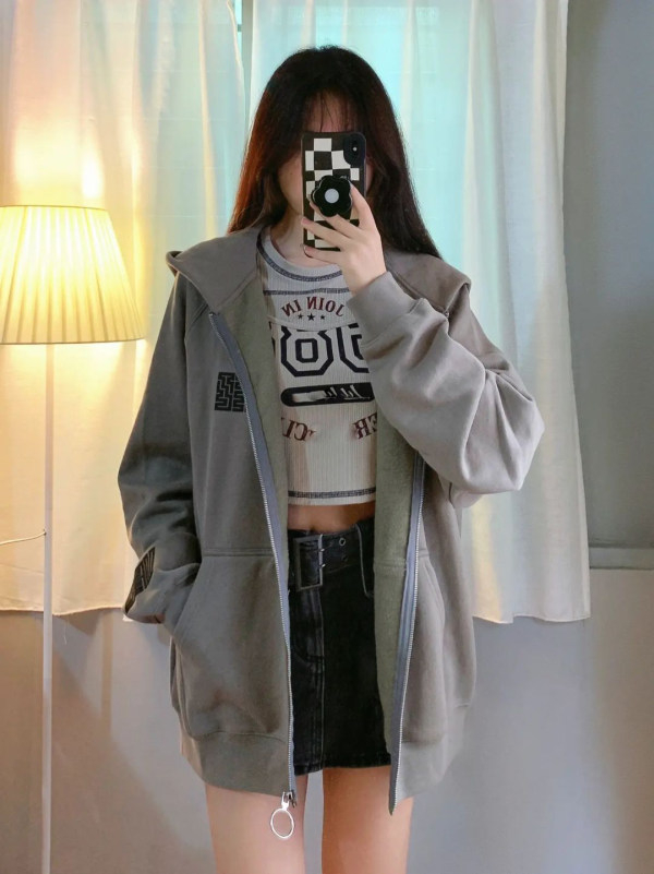 Trendy brand hooded sweatshirt for women spring and autumn thin off-shoulder niche design jacket